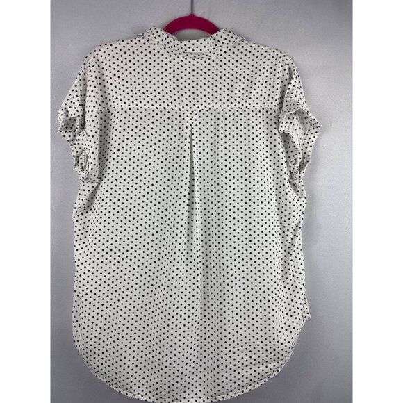 Cosmic Blue Love Polka Dot Short Sleeve Button-Up Blouse Medium - Picture 5 of 5